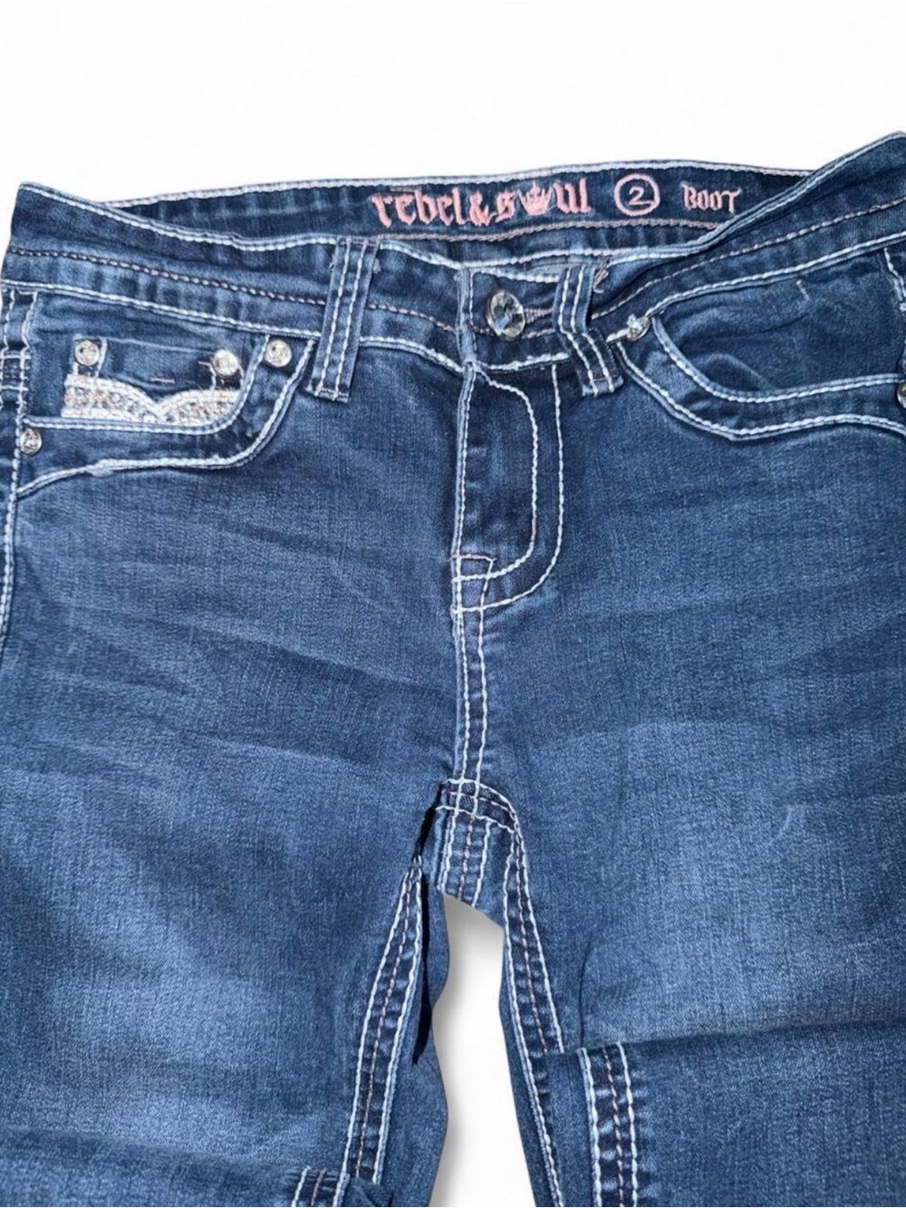 Boot Cut Dark Blue Women’s Jeans with Embroidered Back Pockets